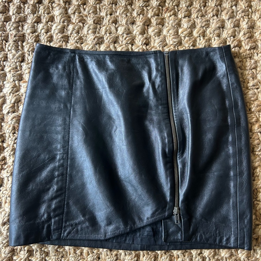 Leith Black Asymmetrical Leather Skirt